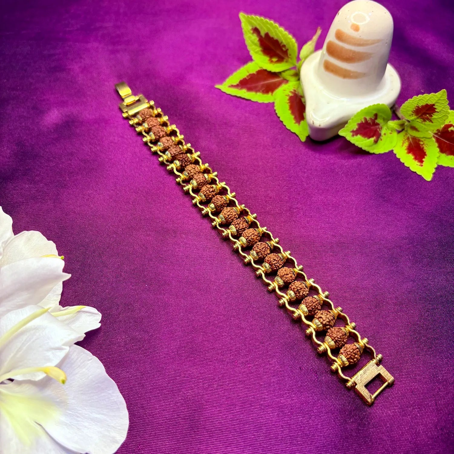 Gold Plated Panch Mukhi Rudraksha Bracelet