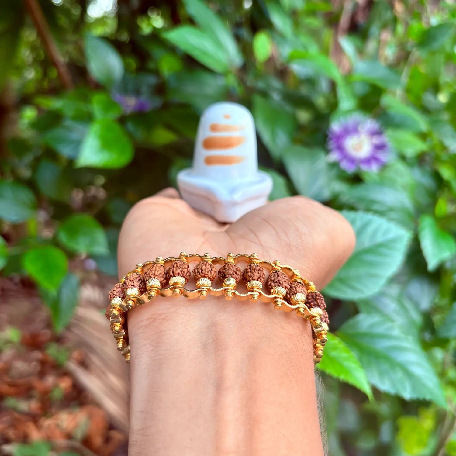 Gold Plated Panch Mukhi Rudraksha Bracelet
