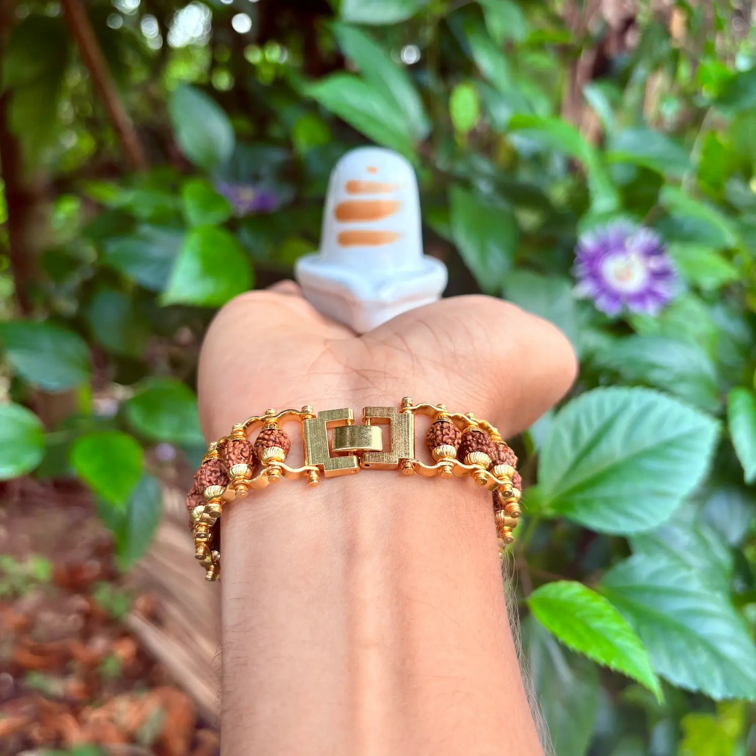 Gold Plated Panch Mukhi Rudraksha Bracelet