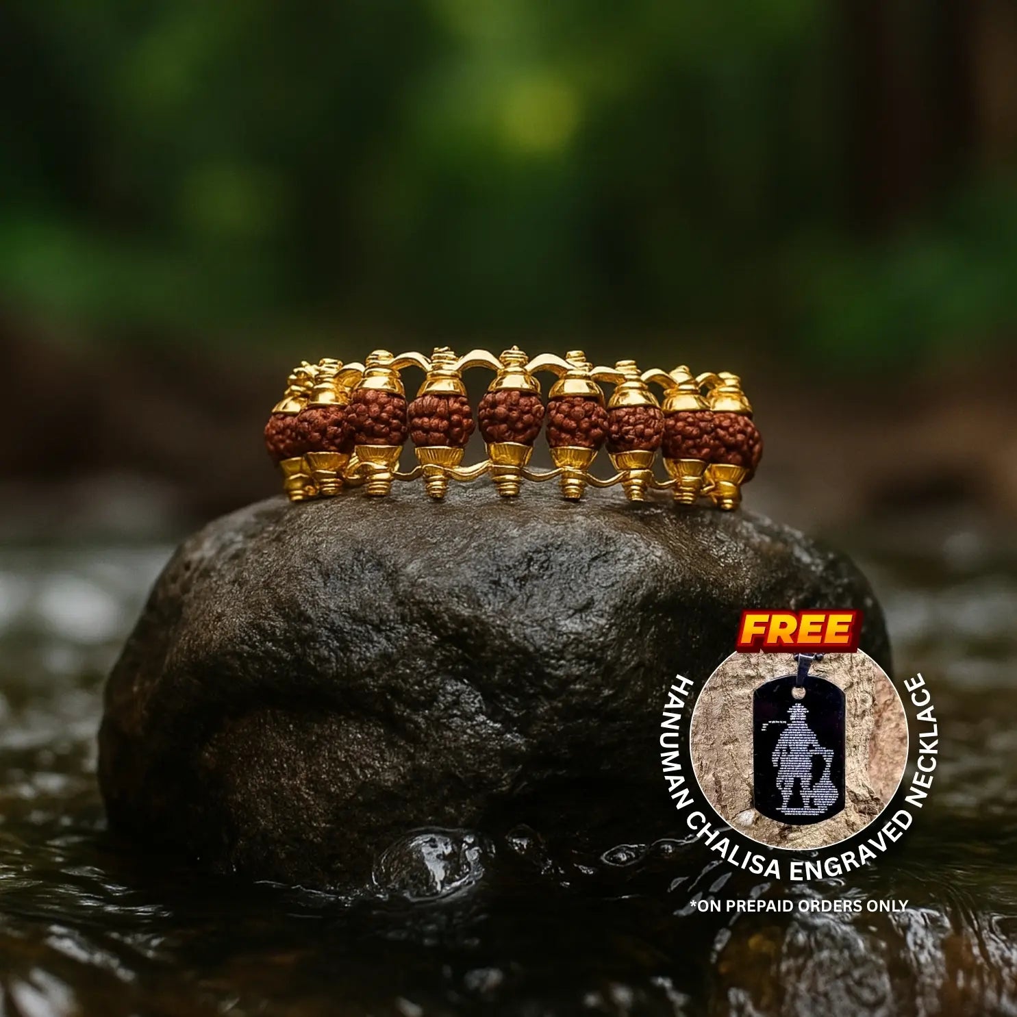 Gold Plated Panch Mukhi Rudraksha Bracelet