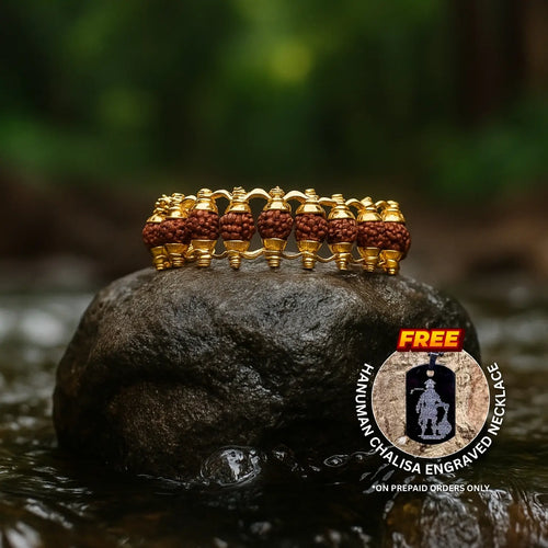 Gold Plated Panch Mukhi Rudraksha Bracelet