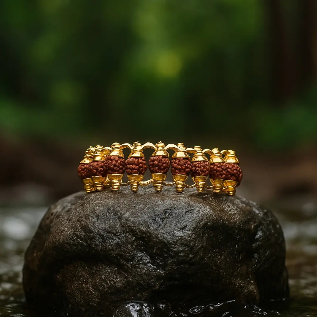 Gold Plated Panch Mukhi Rudraksha Bracelet