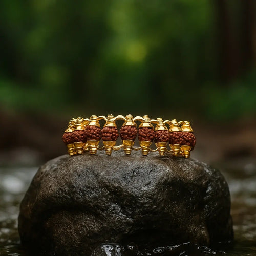Gold Plated Panch Mukhi Rudraksha Bracelet